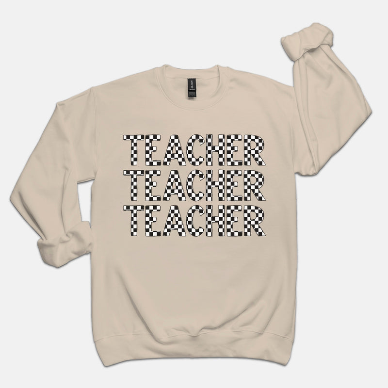 Checkered Teacher Repeat Crewneck Sweatshirt