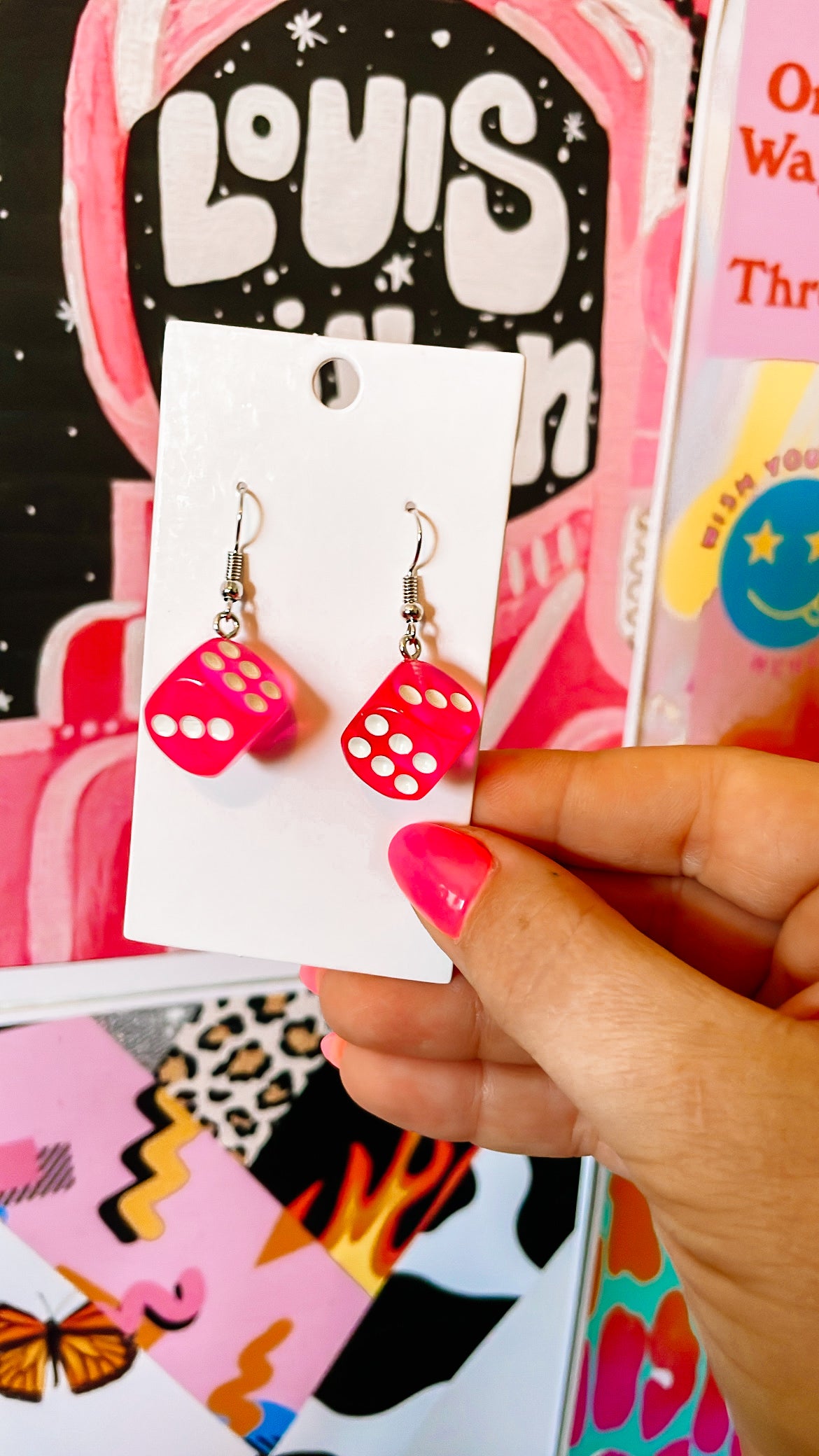 Pink Dice Earrings