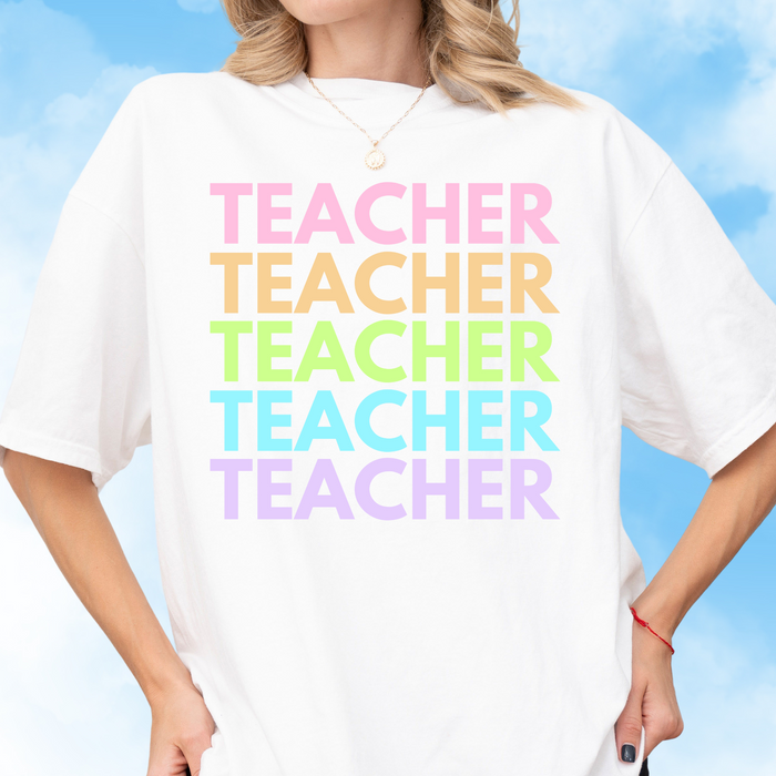 Teacher Rainbow Repeat Tee