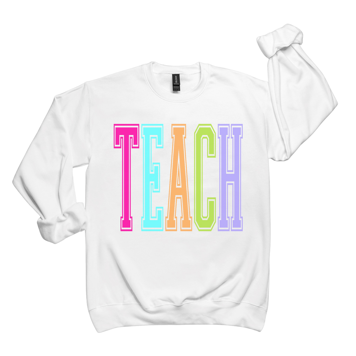 Teach Rainbow Varsity Crewneck Sweatshirt