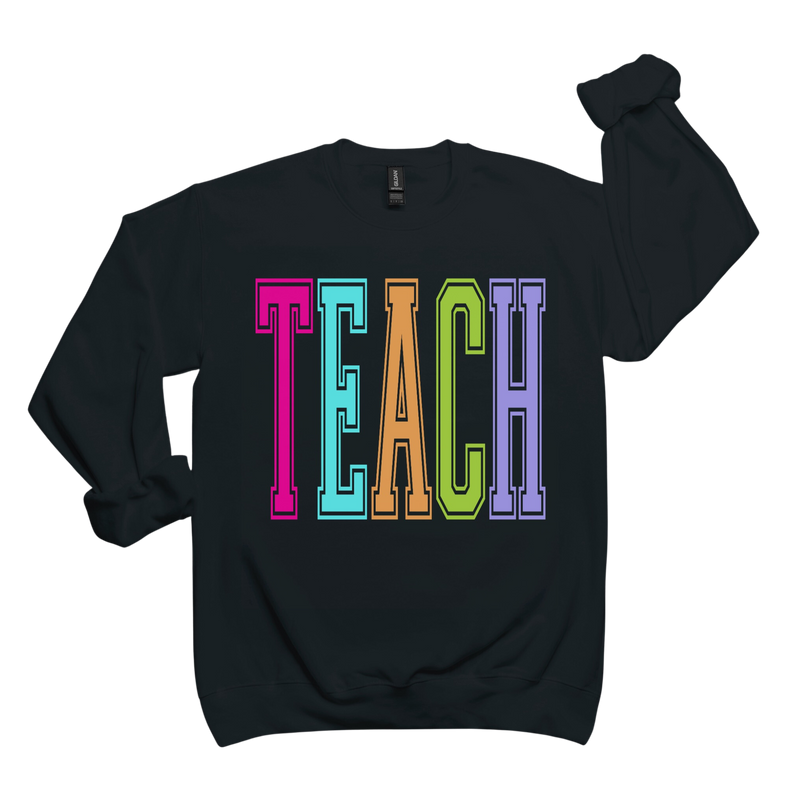 Teach Rainbow Varsity Crewneck Sweatshirt