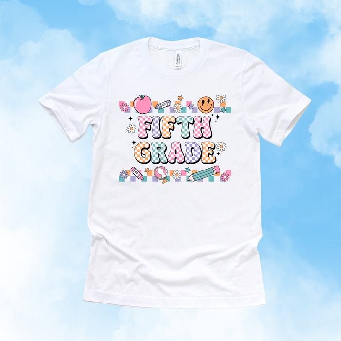 Fifth Grade Pastel Check Tee