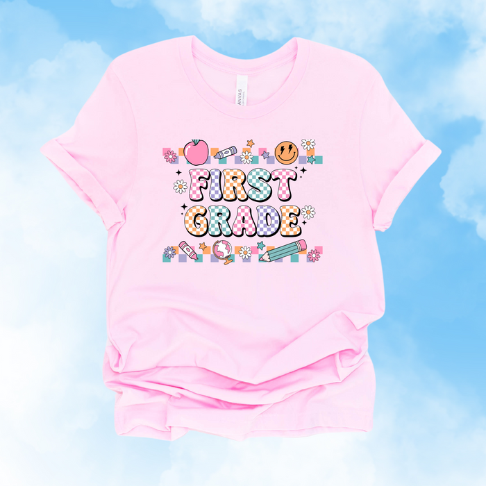 First Grade Pastel Check Tee