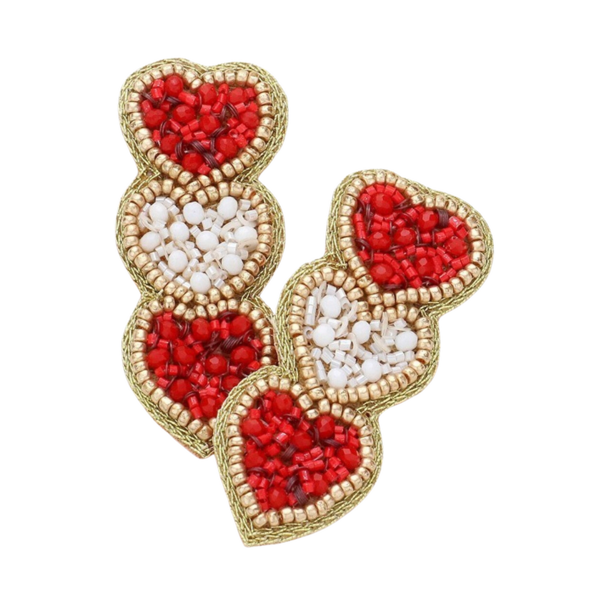 Red Three Tier Heart Earrings