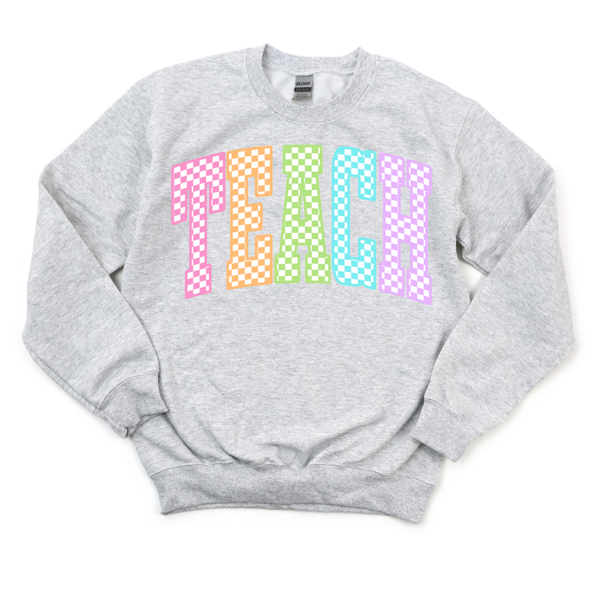 Checked Out Rainbow Teach Crewneck Sweatshirt