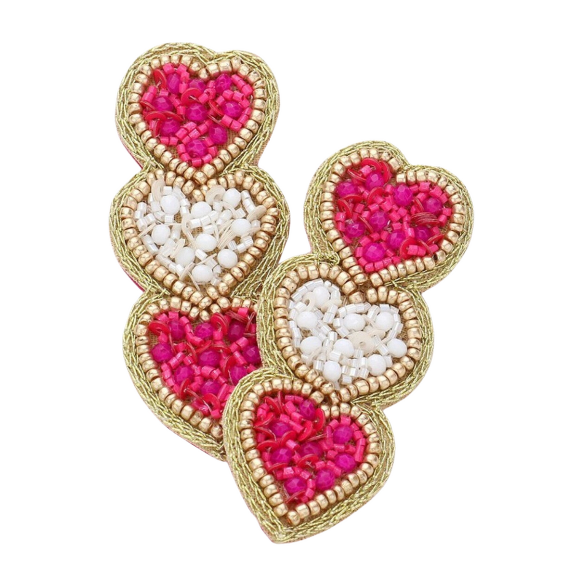 Pink Three Tier Heart Earrings