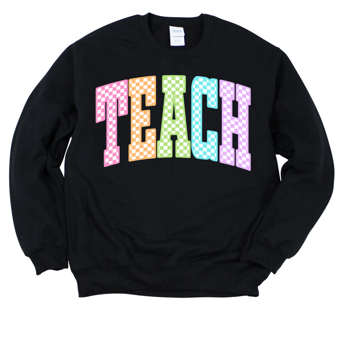 Checked Out Rainbow Teach Crewneck Sweatshirt