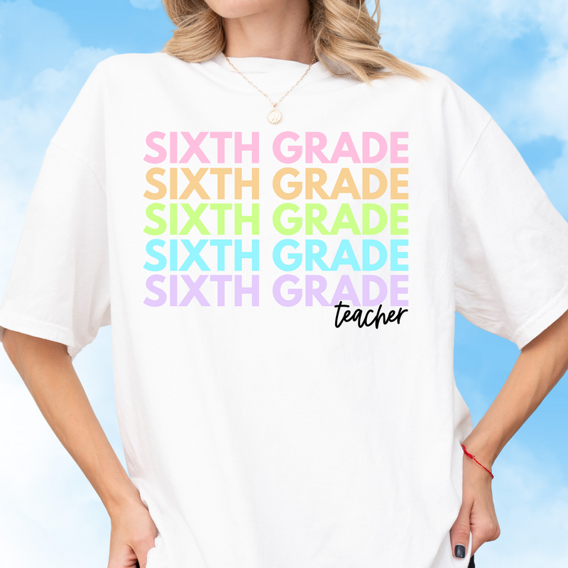 Sixth Grade Rainbow Repeat Tee