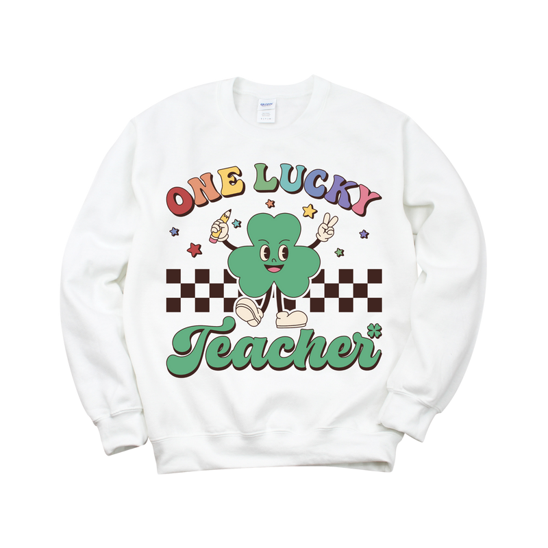 One Lucky Teacher Rainbow Crewneck