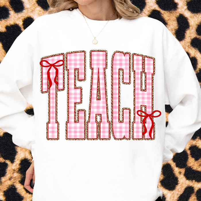 Gingham + Leopard TEACH Crewneck Sweatshirt
