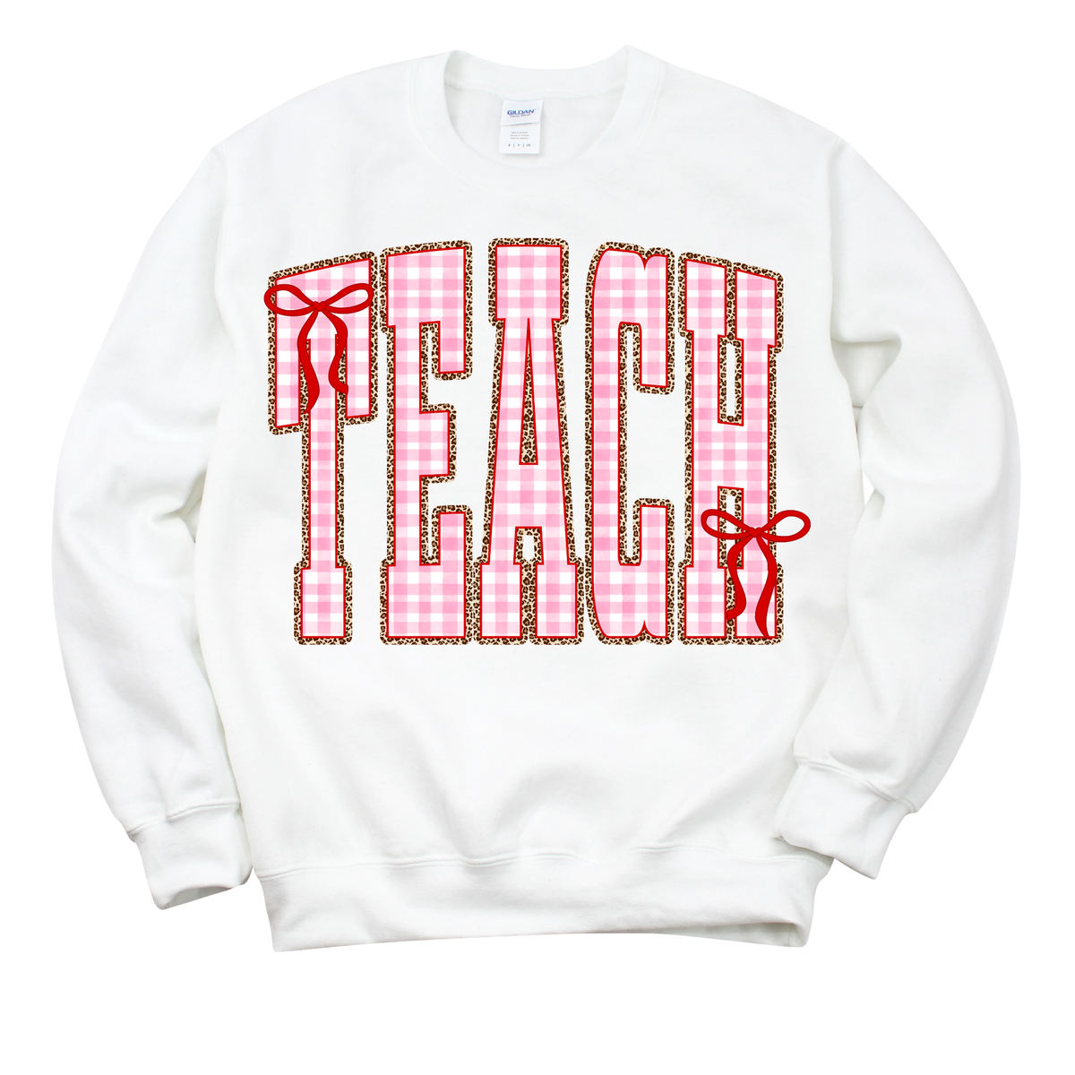 Gingham + Leopard TEACH Crewneck Sweatshirt