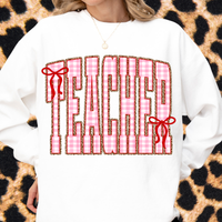 Gingham + Leopard TEACHER Crewneck Sweatshirt