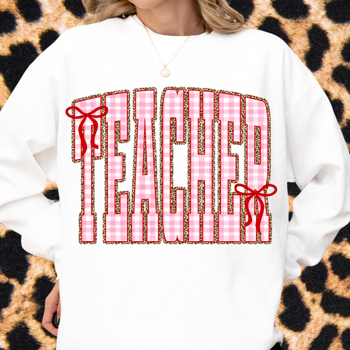 Gingham + Leopard TEACHER Crewneck Sweatshirt