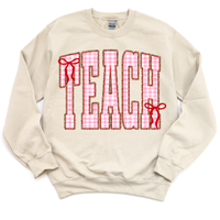 Gingham + Leopard TEACH Crewneck Sweatshirt