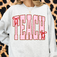 Gingham + Leopard TEACH Crewneck Sweatshirt