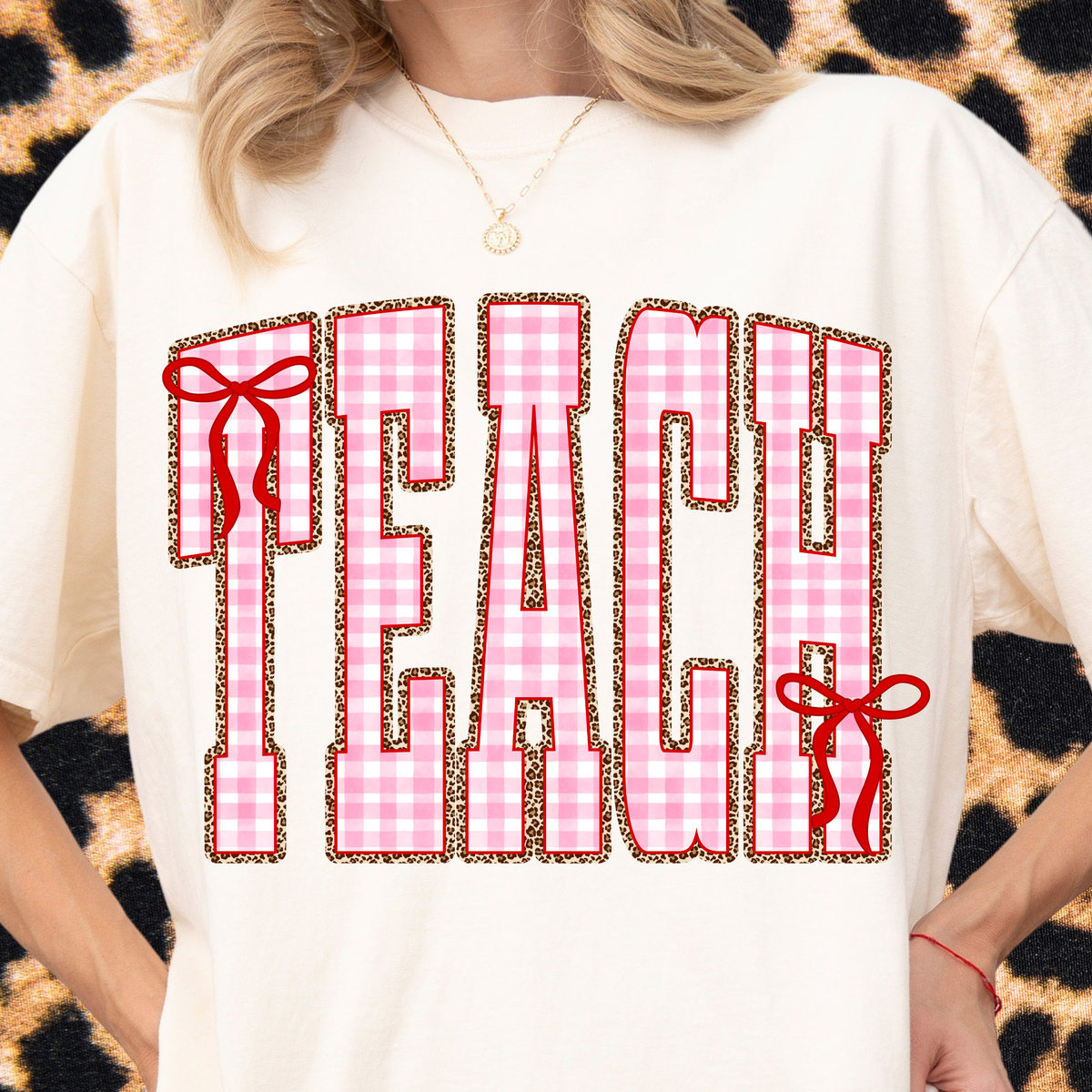 Gingham + Leopard TEACH Tee