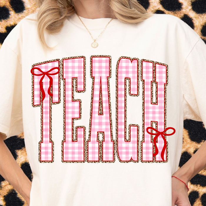Gingham + Leopard TEACH Tee