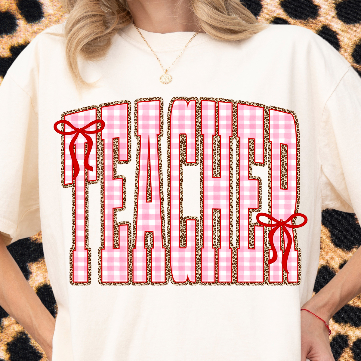 Gingham + Leopard TEACHER Tee