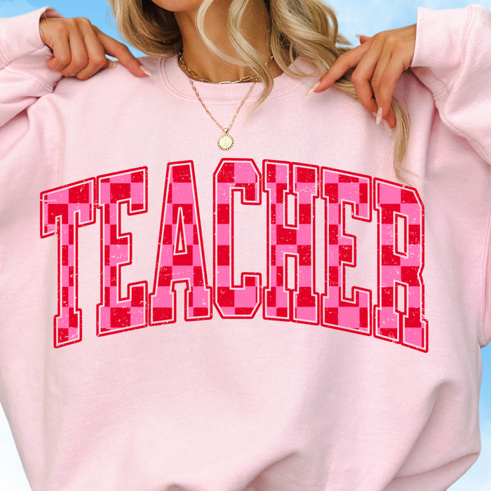 Valentine Check Teacher Crewneck Sweatshirt