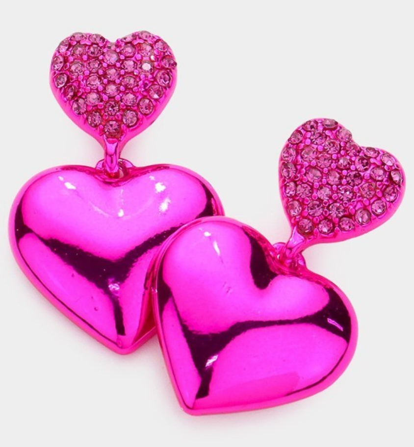 Chrome Pink Heart Earrings
