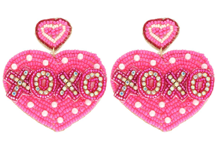 Pink Pearl XOXO Heart Earrings