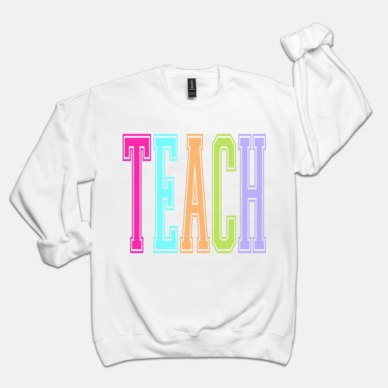 Teach Rainbow Varsity Crewneck Sweatshirt