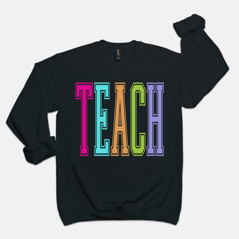 Teach Rainbow Varsity Crewneck Sweatshirt