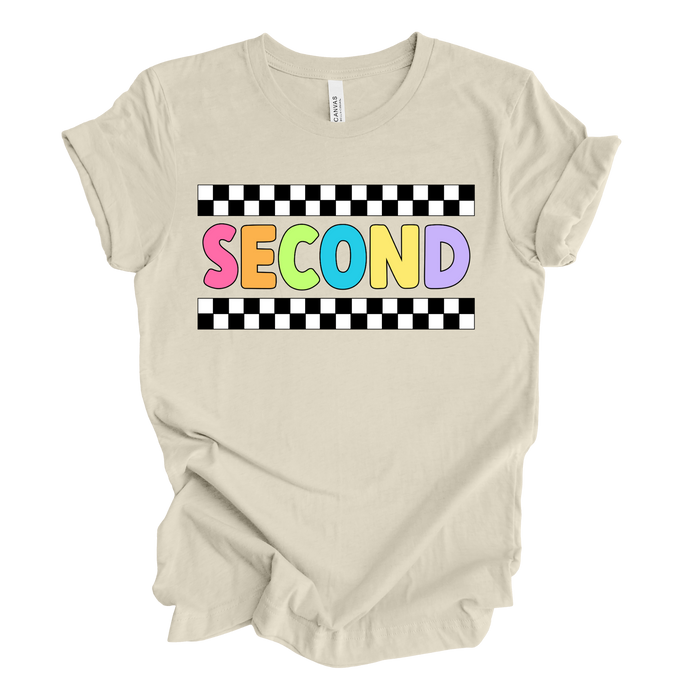 Second Grade Retro Rainbow Tee